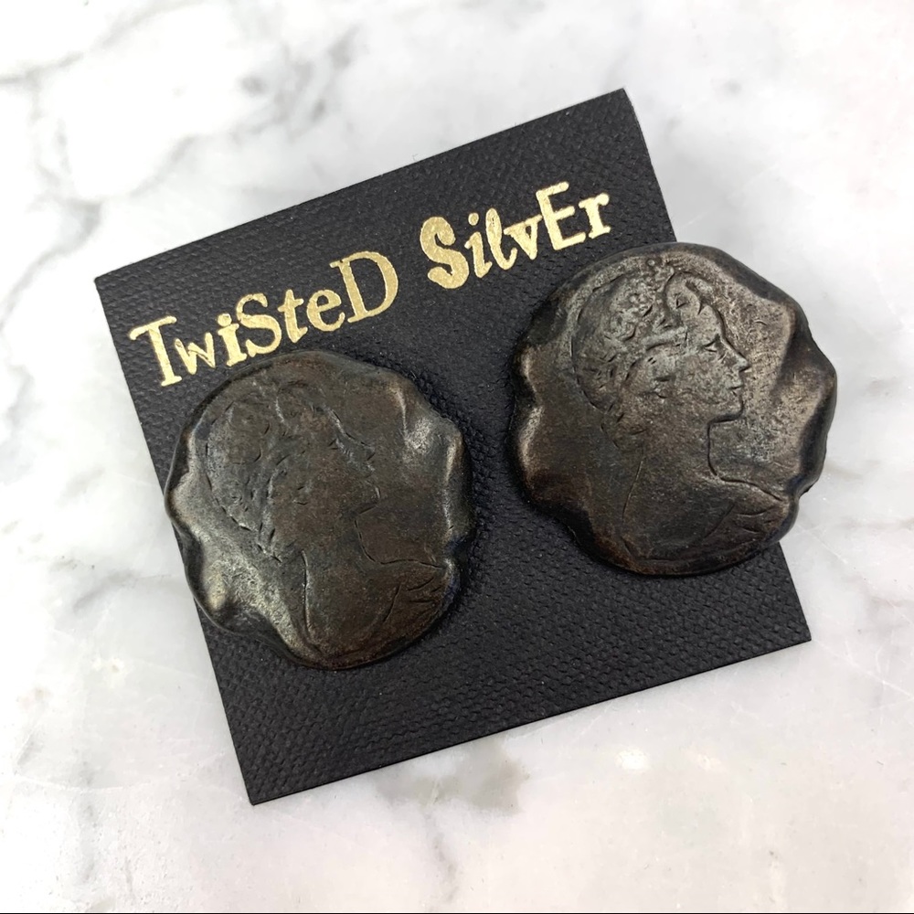 Twisted Silver• Cameo Earrings